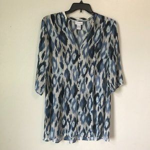 SOFT SURROUNDINGS Blue Abstract Sheer Leopard Top